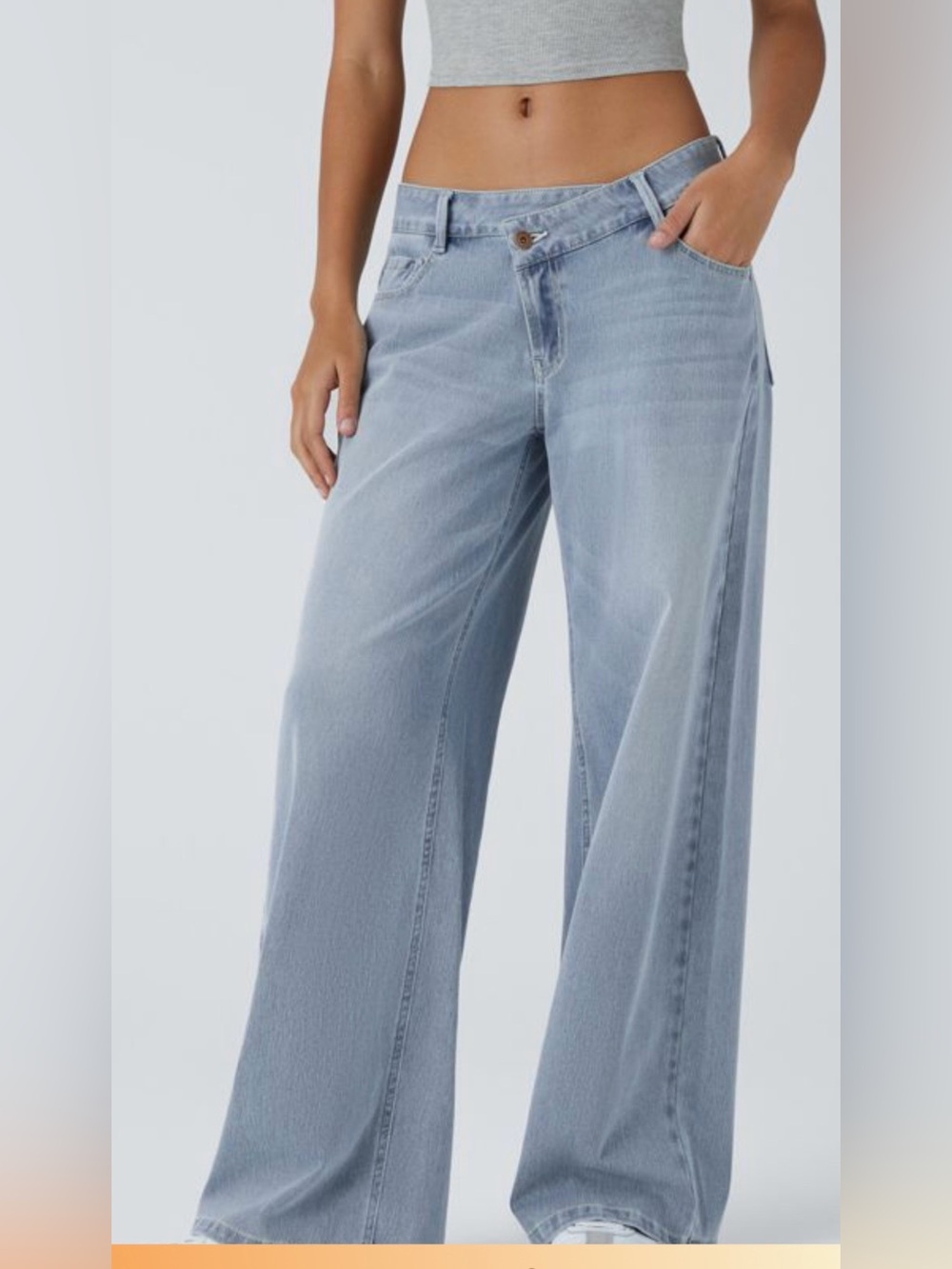Halara Flex™ Asymmetric Low Rise Zipper Pockets Baggy Wide Leg Washed Casual